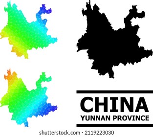 Vector lowpoly spectrum colored map of Yunnan Province with diagonal gradient. Triangulated map of Yunnan Province polygonal illustration.