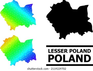 Vector low-poly spectrum colored map of Lesser Poland Province with diagonal gradient. Triangulated map of Lesser Poland Province polygonal illustration.