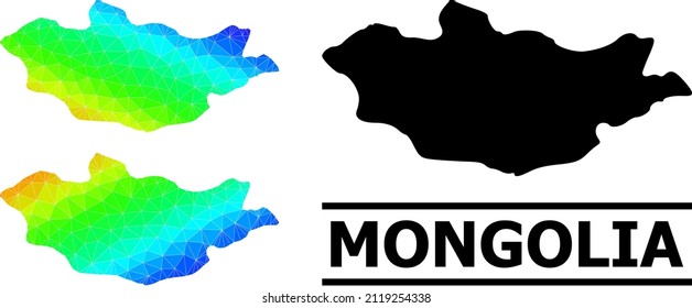 Vector lowpoly spectrum colored map of Mongolia with diagonal gradient. Triangulated map of Mongolia polygonal illustration.