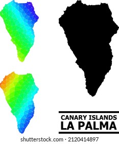 Vector lowpoly spectrum colored map of La Palma Island with diagonal gradient. Triangulated map of La Palma Island polygonal illustration.