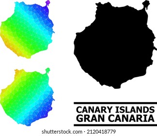 Vector low-poly spectrum colored map of Gran Canaria with diagonal gradient. Triangulated map of Gran Canaria polygonal illustration.