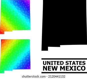 Vector lowpoly spectrum colored map of New Mexico State with diagonal gradient. Triangulated map of New Mexico State polygonal illustration.