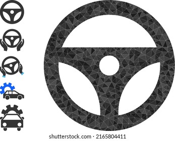 Vector low-poly steering wheel icon illustration is combined with randomized filled triangles. Triangle steering wheel polygonal icon vector illustration.