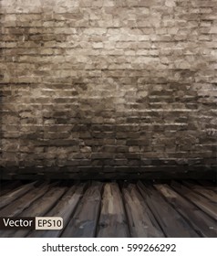 Vector low-poly triangular modern style old room with brick wall