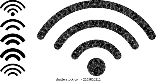 Vector low-poly Wi-Fi hotspot icon illustration is combined with scattered filled triangle parts. Triangle Wi-Fi hotspot polygonal icon vector illustration.