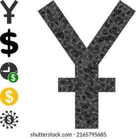 Vector low-poly yen icon image is designed with scattered filled triangles. Triangulated yen polygonal icon vector illustration. Flat geometric lowpoly illustration based on yen icon.