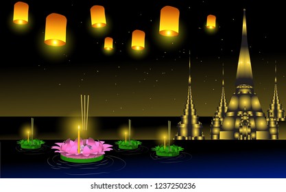 Vector loy krathong, buddhist in thailand