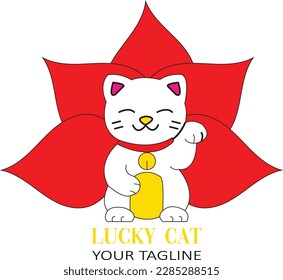 Logotipo chino del gato con suerte vectorial