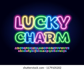 Vector Lucky Charm Glow Alphabet Letters. Neon Font set.