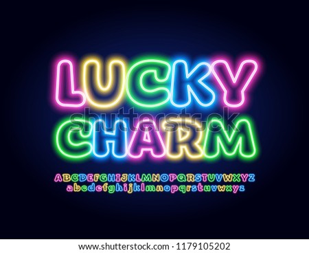 Vector Lucky Charm Glow Alphabet Letters. Neon Font set.