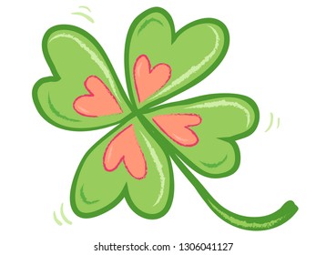 Vector lucky clover with hearts. Luck and love poster. Four leaf lucky clover