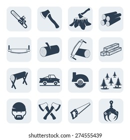 Vector lumberjack and sawmill icons set