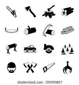 Vector lumberjack and sawmill icons set