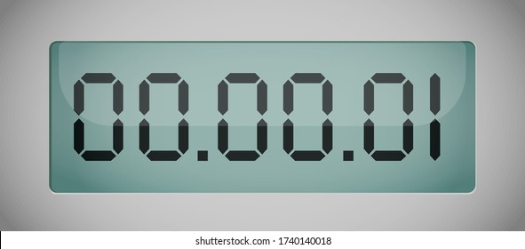 Vector Of Luminous Digital Numbers - Countdown Timer. Digital Countdown Timer. Hour Meter. Vector Template For Your Design. 1 Second Time. The Fist.vector Chrome LCD Counter - Countdown Timer