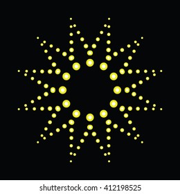 Vector luminous star and circle on a black background, halftone dots, colorful illustration