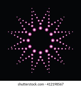 Vector luminous star and circle on a black background, halftone dots, colorful illustration