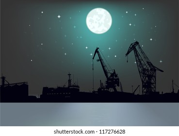 Vector lunar landscape in port