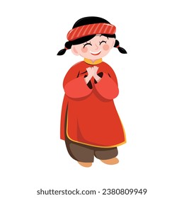 Vector lunar new year kid in traditional clothes