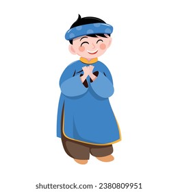 Vector lunar new year kid in traditional clothes