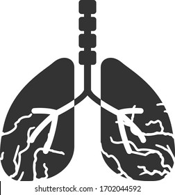 Icono plano del cáncer de pulmones vectoriales. El estilo de pictograma vectorial es un símbolo plano que es un icono del cáncer de pulmón en un fondo blanco.