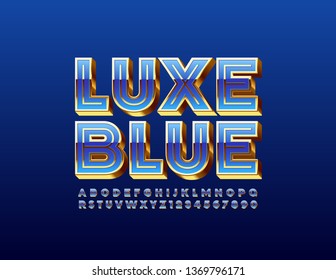 Vector Luxe Blue and Golden Font. Uppercase Alphabet Letters and Numbers
