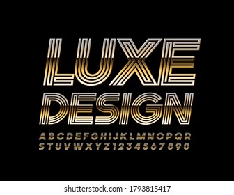 Vector Luxe Design Gold Font. Abstract Luxury Alphabet. Creative maze elite Letters and Numbers