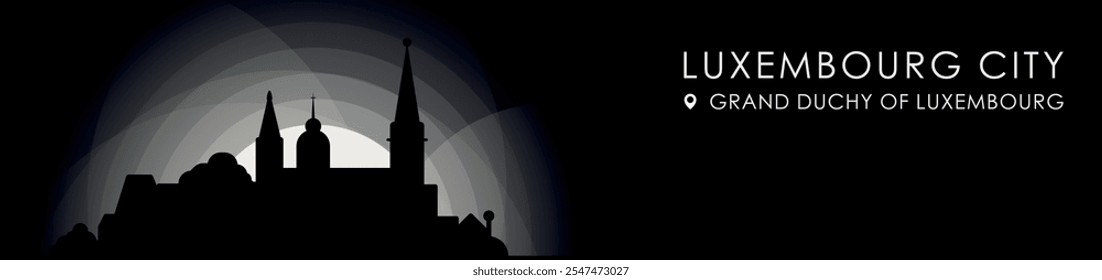 Vector Luxembourg, Grand Duchy cityscape banner. Black and white placard profile picture for header, footer