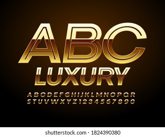 Vector Luxure Alphabet. Golden creative Font. Shiny elite Letters and Number set