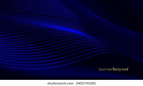 Vector lujoso fondo ondulado azul dinámico azul negro con texto dorado. moderno fondo de lujo negro-azul seda para los negocios