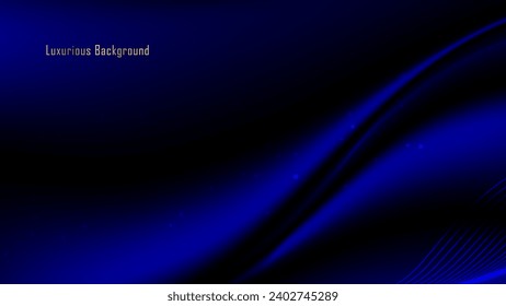 Vector luxurious dynamic blue black wavy background with golden text. modern black-blue silk luxury background for business