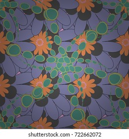 Vector luxurious flowers, vintage blue, gray and orange colors. Seamless embroidered floral pattern.