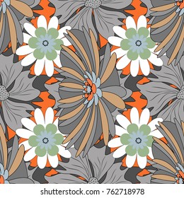 Vector luxurious flowers, vintage white, beige and gray colors. Seamless embroidered floral pattern.