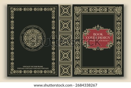 Vector. A luxurious vintage-style book cover with gold ornamentation and a vibrant red accent. The baroque design is perfect for classic editions and retro projects.