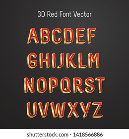 Vector luxury 3D font with majestic Red and Golden Font. Stylish 3D Alphabet Letters, Numbers and Symbols.