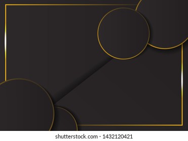 Vector of luxury abstract dark background with circle shape. Realistic golden line and shapes textured object. Futuristic and elegant. Eps 10.