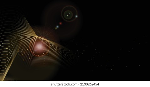 Vector luxury, Abstract glow light effect of golden line. bright sparkle and shine gold circle swirl. Illustration graphic design with glitter bokeh, motion flare and spark on black color background