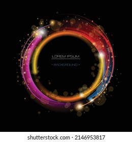 Vector luxury, Abstract glow light effect of golden line. bright sparkle and shine gold circle swirl. Illustration graphic design with glitter bokeh, motion flare and spark on black color background