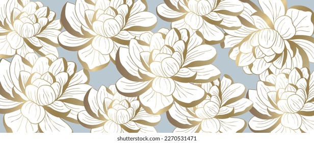 Vector luxury background with golden peonies for decor, covers, backgrounds, wallpapers