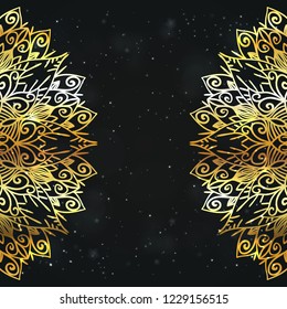 Vector luxury background. Holiday invitation design. Royal vintage greeting card template with gold lace. Anniversary template design for birthday, Christmas, new year or marriage celebration.