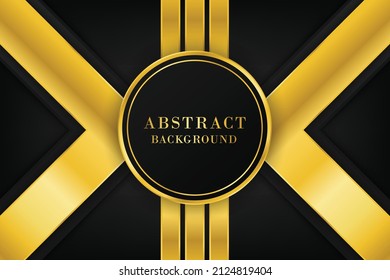 Vector luxury background. stack of black paper material layer with golden striped.