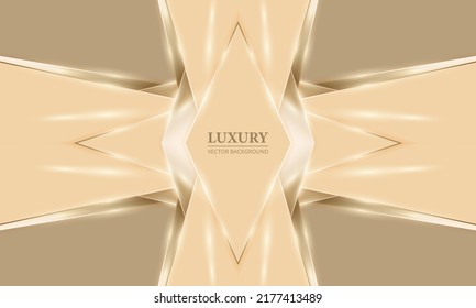 Vector luxury background with white gold and cream color abstract design elements, elegant rhombus frame and light glitter rays effects. Vector illustration