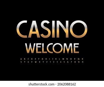 Vector luxury Banner Casino Welcome. Modern Golden Font. Elite Alphabet Letters and Numbers set