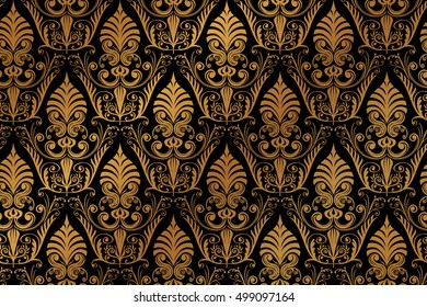 Vector luxury baroque black golden seamless wallpaper pattern