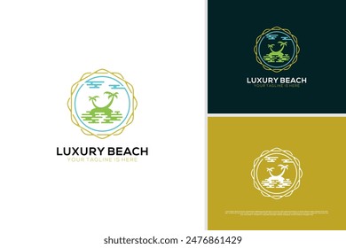 Vector luxury beach palm badge logo design template