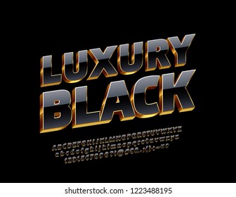 Vector Luxury Black Alphabet Letters, Numbers And Symbols. Bright 3D Font.