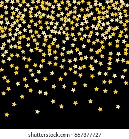Vector luxury black background with falling golden stars. Gold on black.