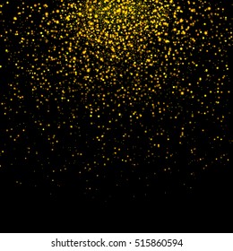 Vector luxury black background with gold sparklers. Glittering bokeh abstract. 