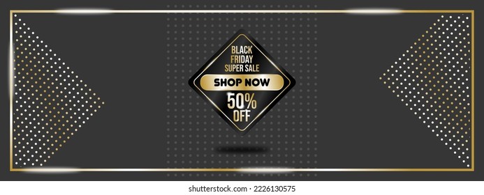Vector luxury black background.Super sale,shop now,50%off,Black friday.With gold color accents that can give the product an exclusive impression.Perfect to use for a variety of graphic, print,and etc