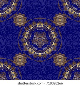 Vector luxury blue background with golden elements.