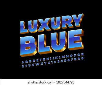 Vector Luxury Blue Font. 3D Rotated exclusive Alphabet Letters and Numbers